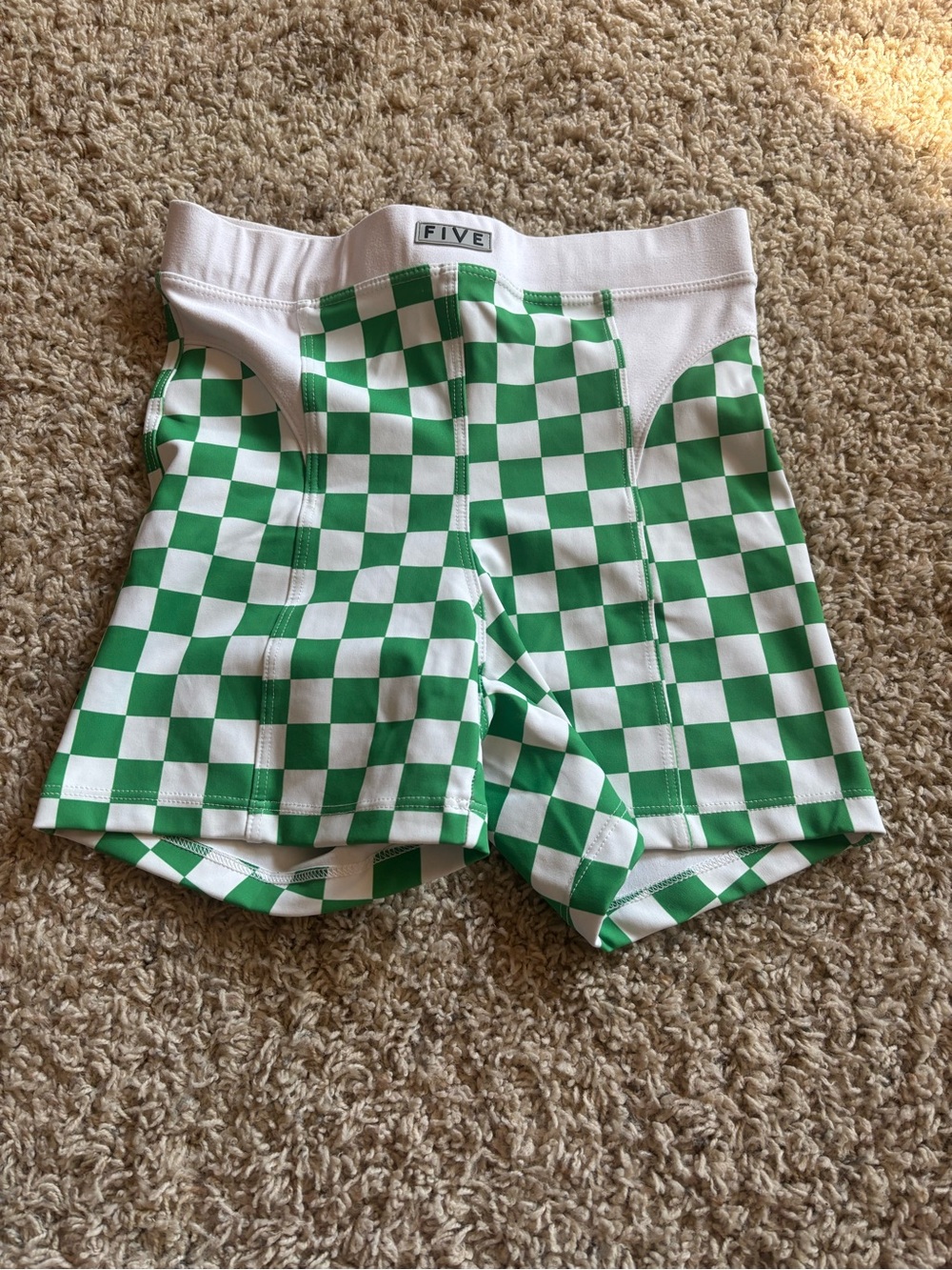 Five Dancewear Green & White Checkered Shorts